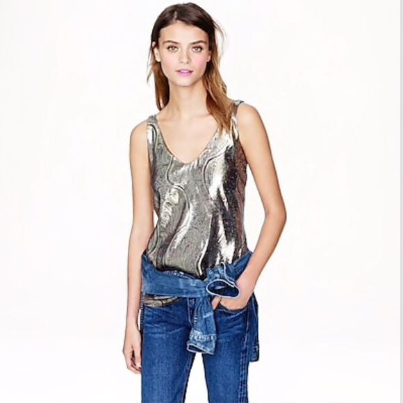 {J. Crew} Cate Cami in Gilded Paisley Lamé - Picture 1 of 6